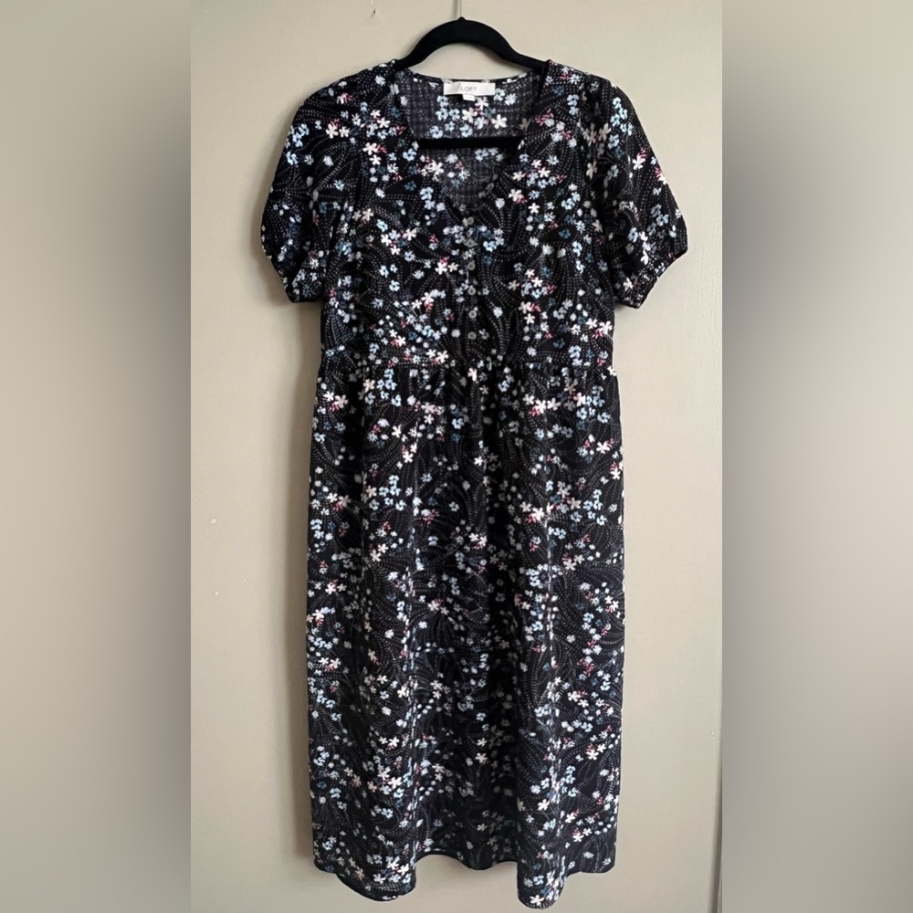 LOFT Black Floral Midi Dress